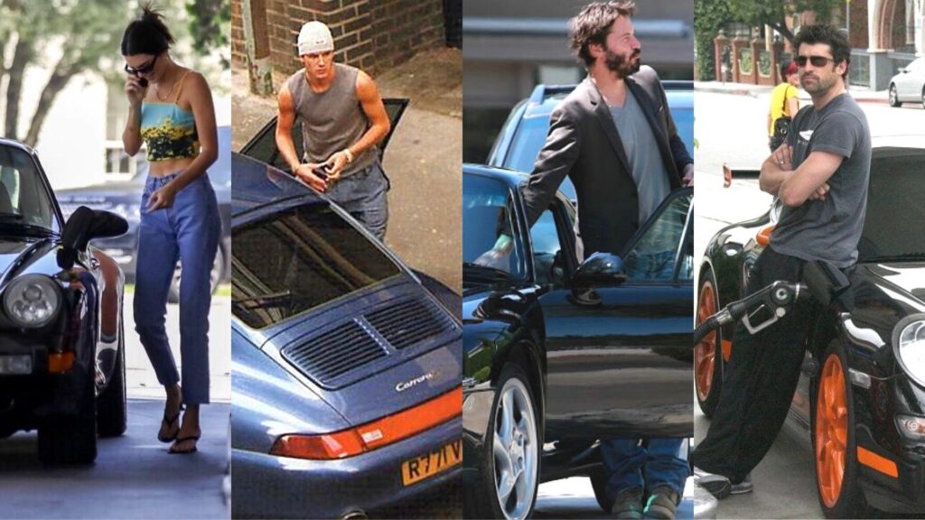 Famous people photographed driving or just standing near a Porsche 993: Kendall Jenner, Keanu Reeves, David Beckham, Heather Locklear, Harry Styles, Jerry Seinfeld, Ellen Degeneres, and Antonio Banderas
